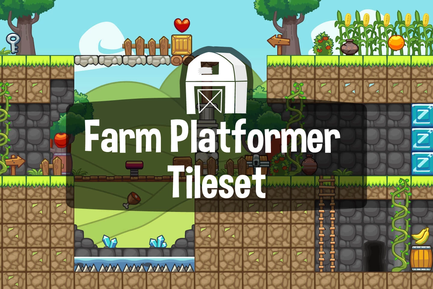 Farm Platformer Level Game Tileset
