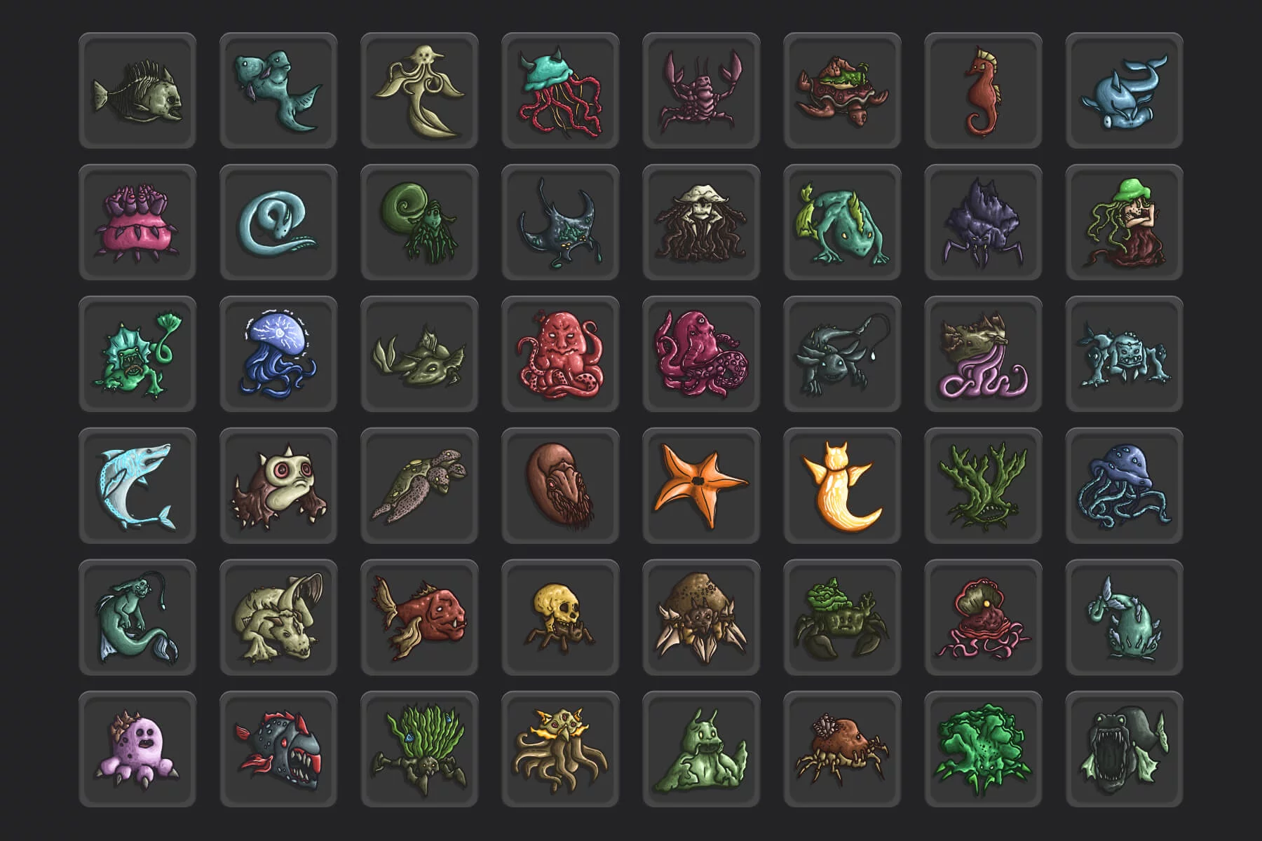 Sea Monster Game Icon Set