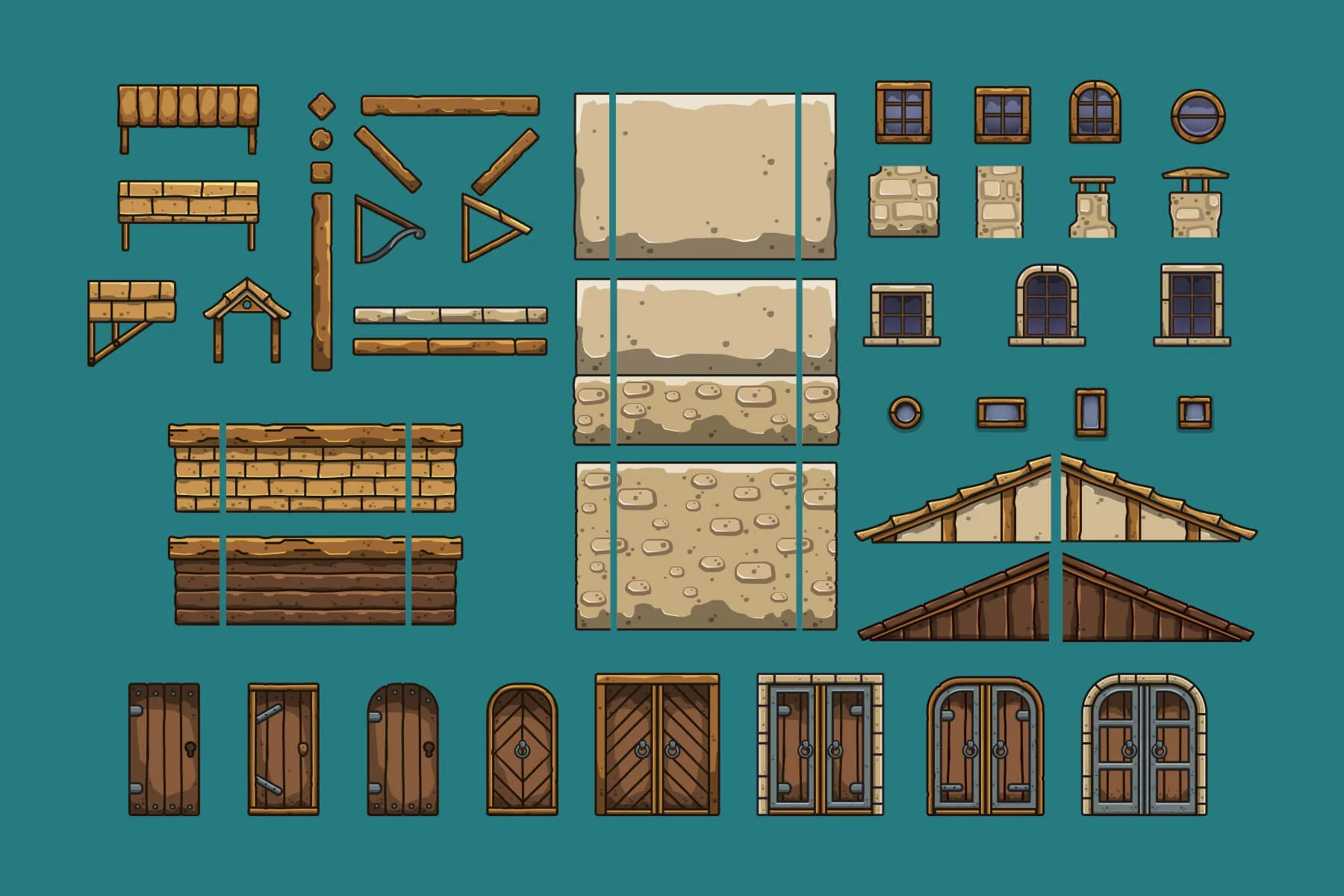 Cartoon Medieval Shipwright 2D Vector Tileset