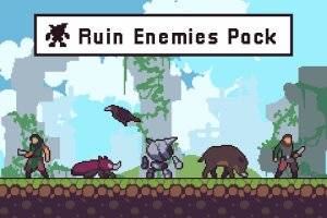 废墟敌人精灵表像素艺术：RPG角色动画素材集