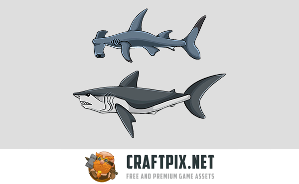 Fish, Crab, Jellyfish and Shark 2D Game Sprites