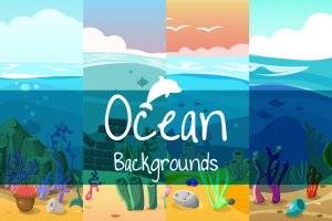 海洋2D游戏背景素材：4张矢量海底世界插图