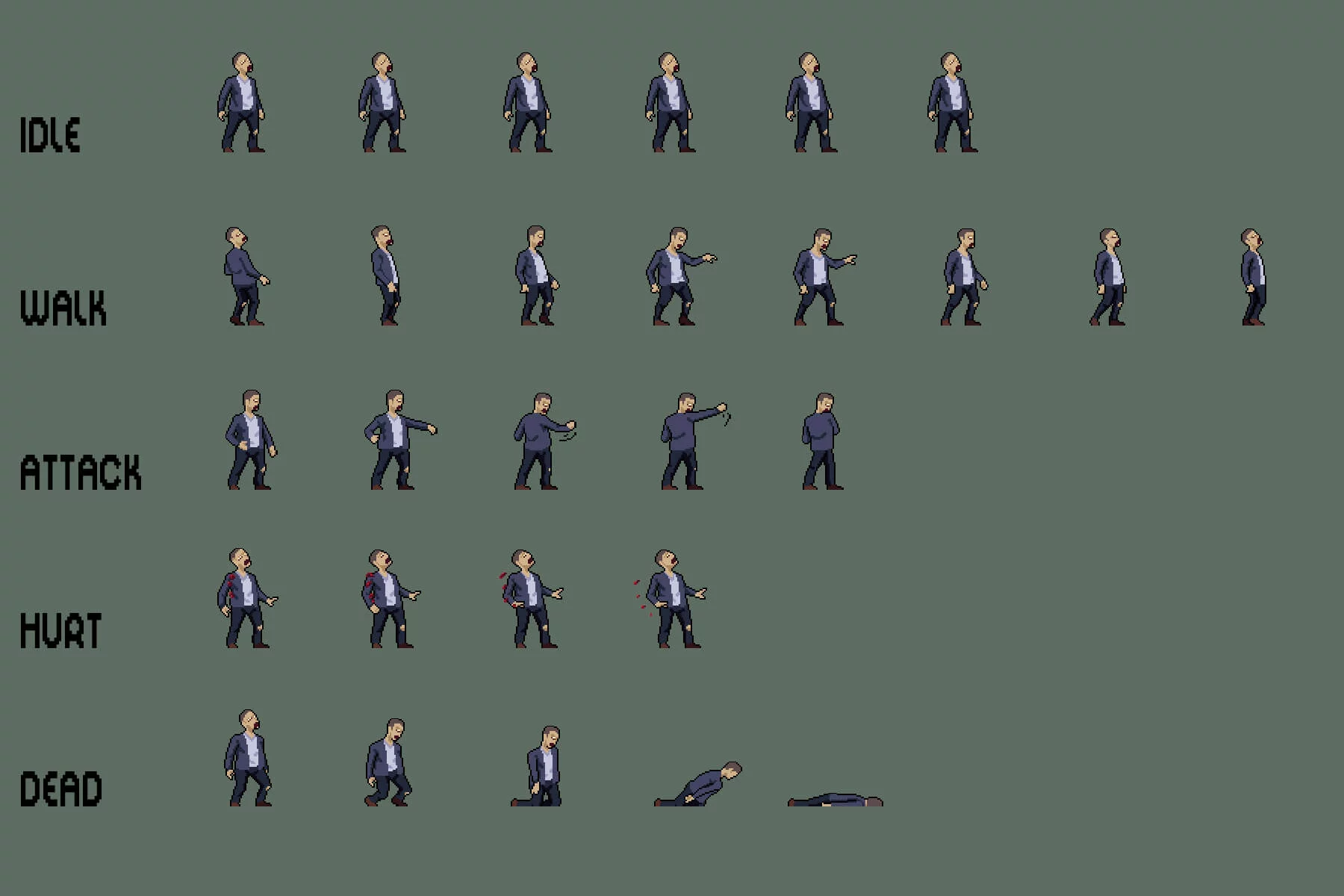 Urban Zombie Sprite Sheet Pixel Art Pack