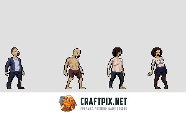 Urban Zombie Sprite Sheet Pixel Art Pack
