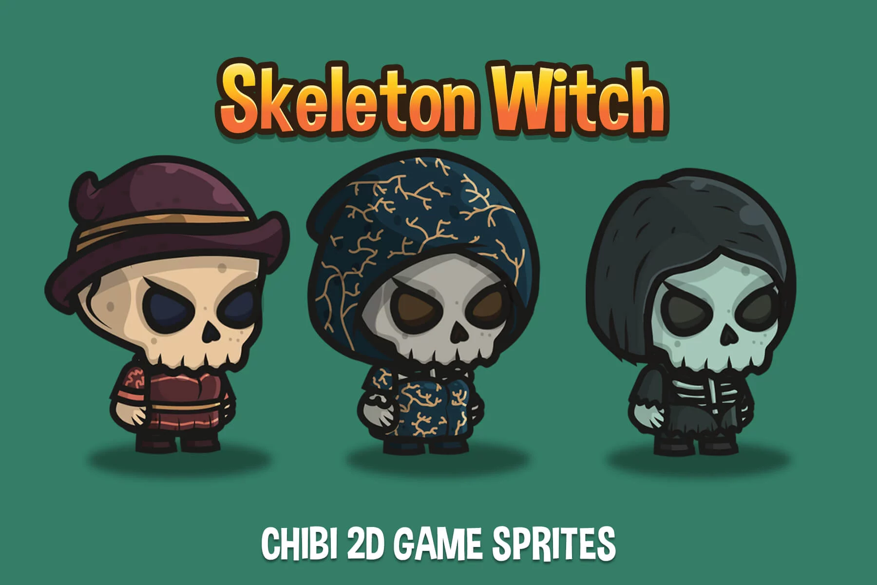 Chibi Skeleton Witch Character Sprites