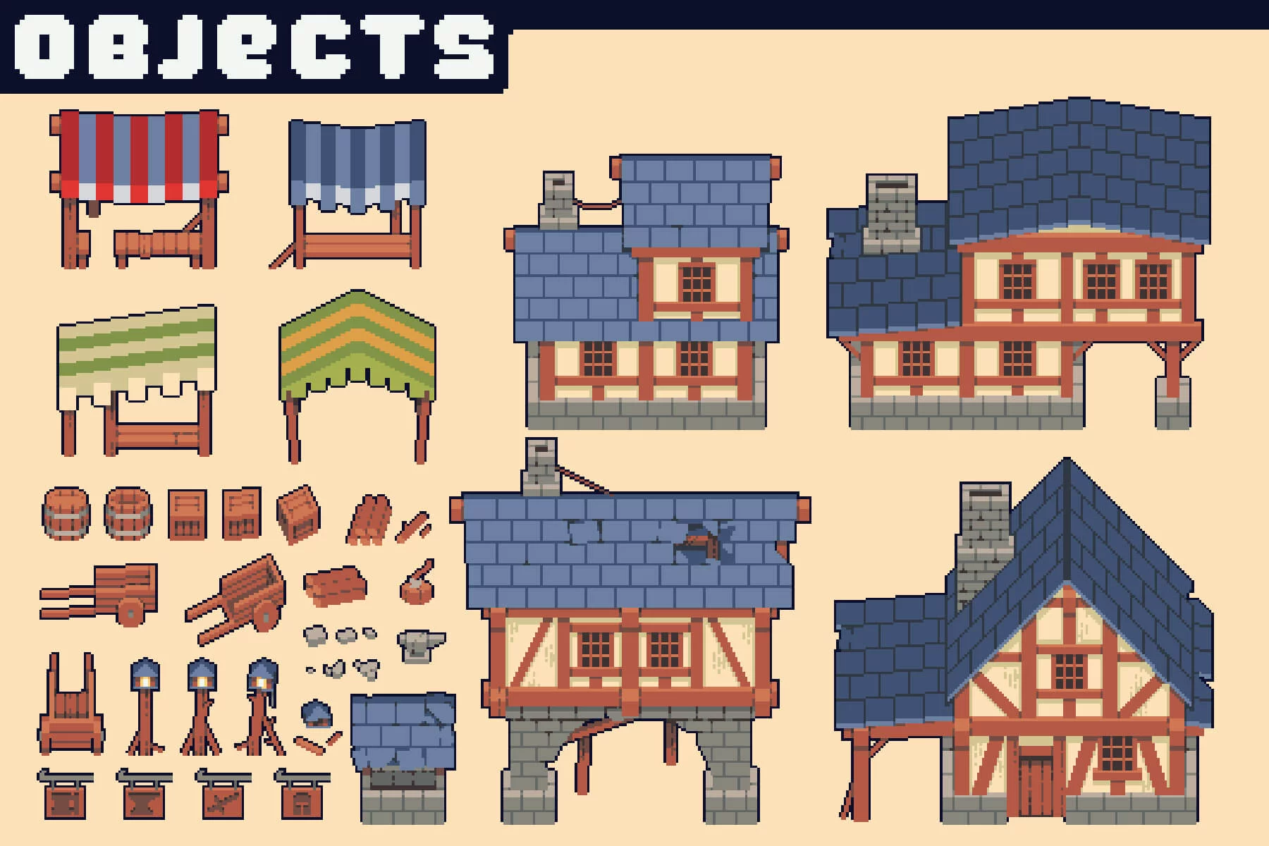 Village Pixel Tileset for Top-Down Defense