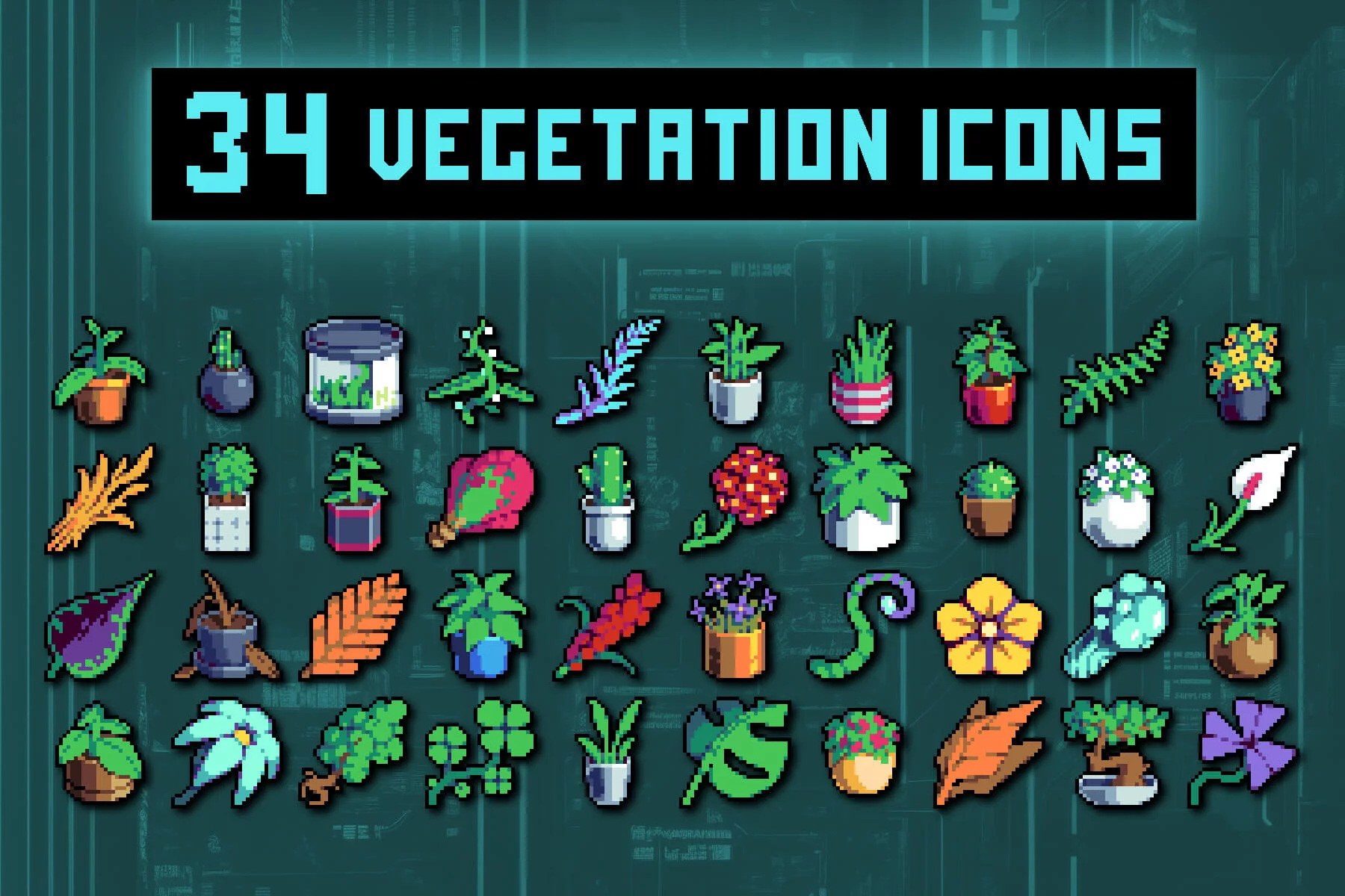Vegetation Icons 32×32 Pixel Art