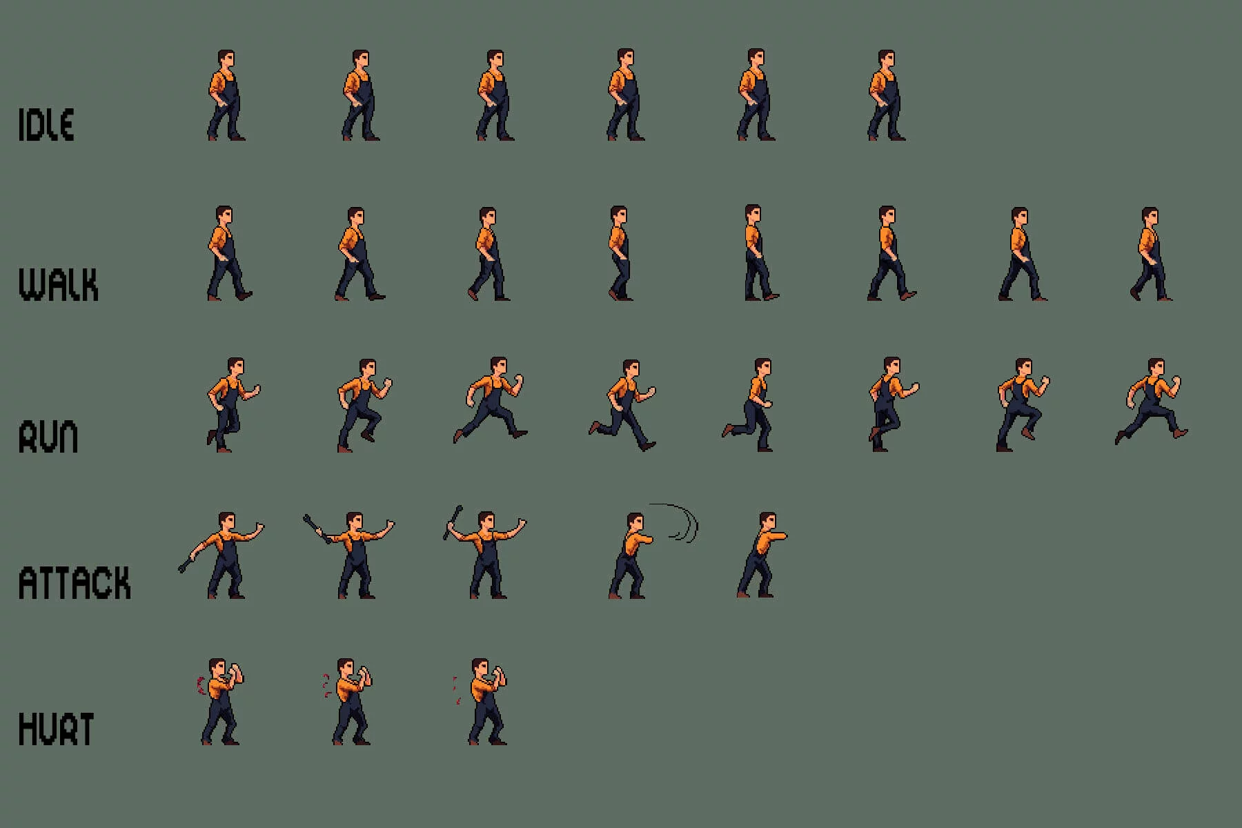City Man Pixel Art Character Sprite Sheets