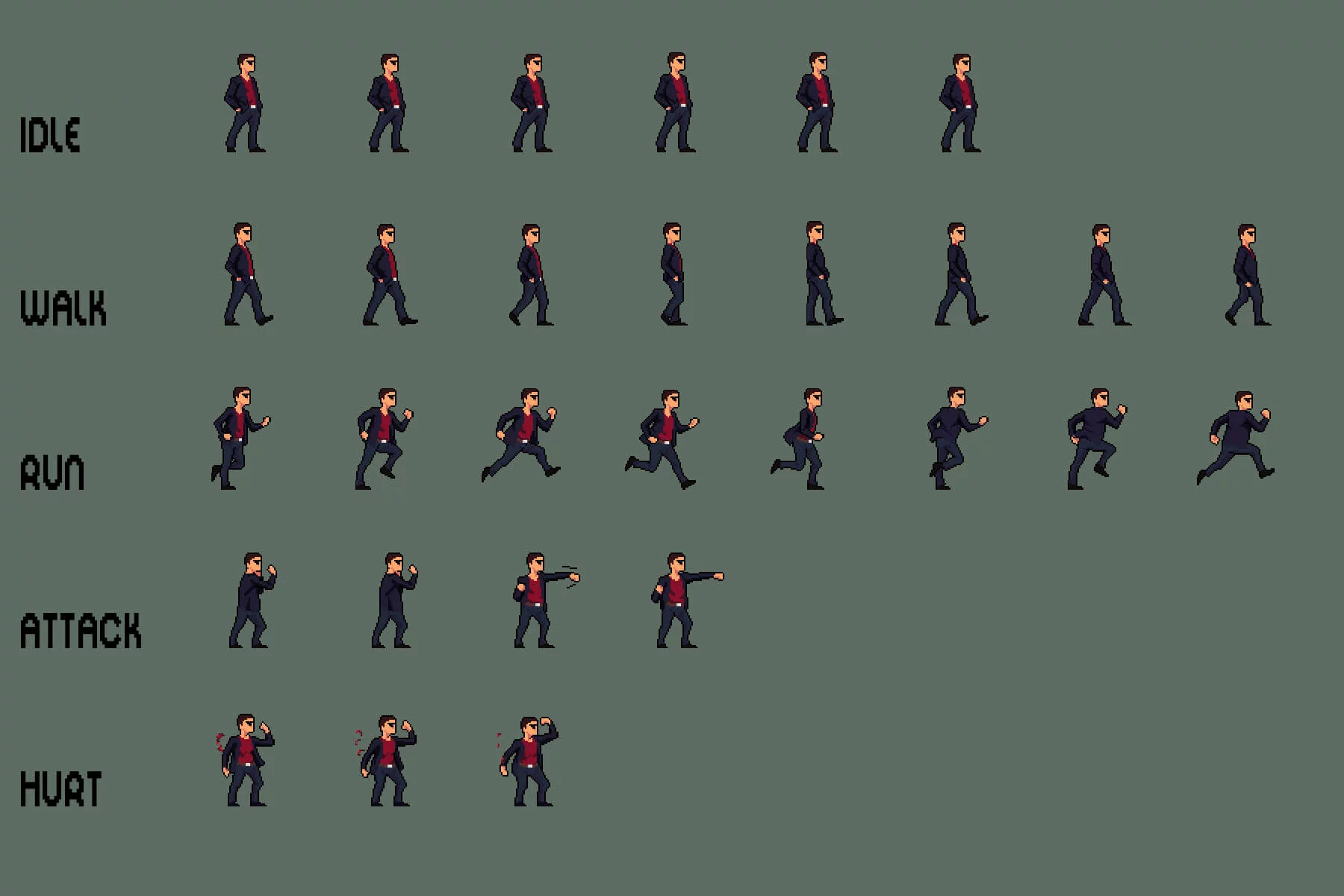 City Man Pixel Art Character Sprite Sheets