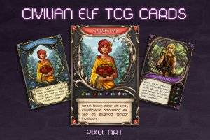 Civilian Elves TCG像素艺术包：可编辑PSD模板与奇幻插图