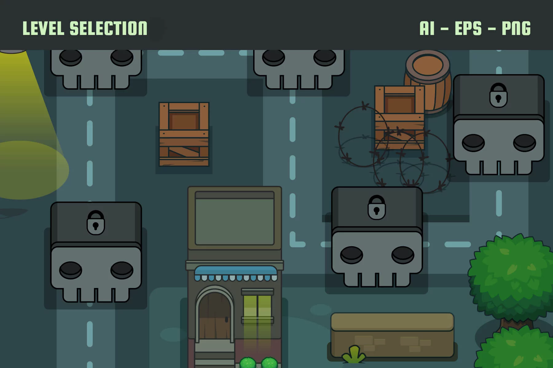 Top-Down Level Map Asset Pack for Zombie Game