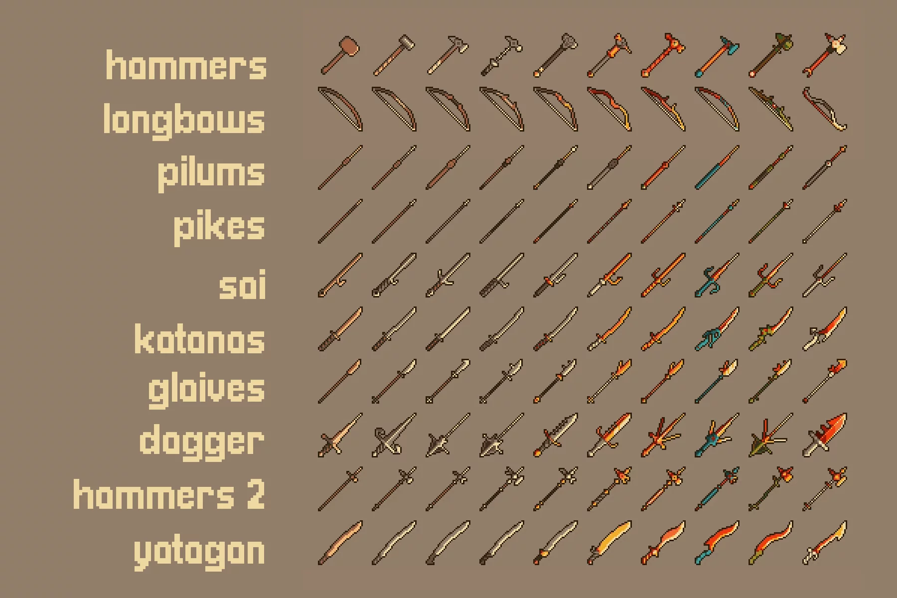 Medieval Weapons Pixel Art 32×32 Icon Pack