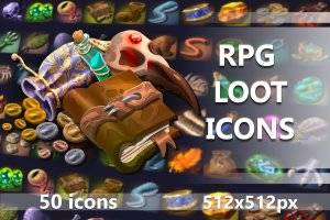 50 RPG战利品图标素材：怪物掉落与任务奖励