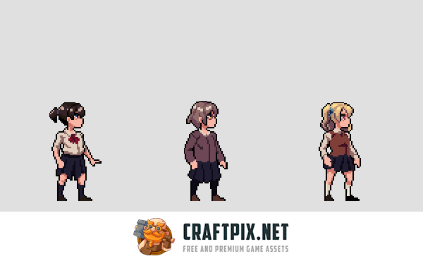 Schoolgirls Anime Character Pixel Sprite Pack 2
