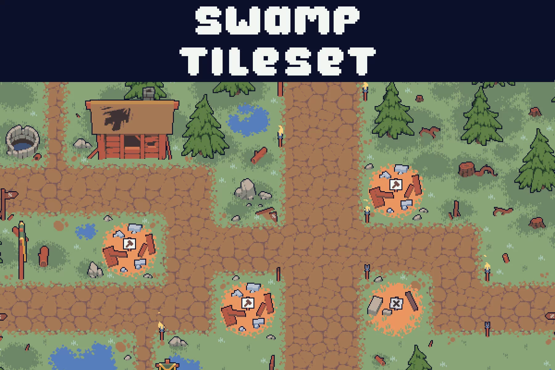 Swamp Tileset Pixel Art for Tower Defense
