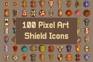 Shield RPG Icons 32×32像素艺术：100款盾牌图标素材