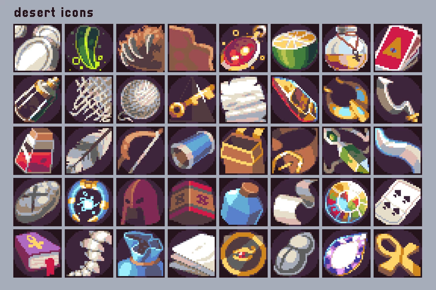 40 Pixel Art Icons for Desert Location