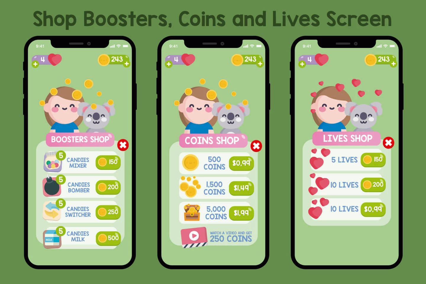 Candies Crush Match 3 Game Assets Pack