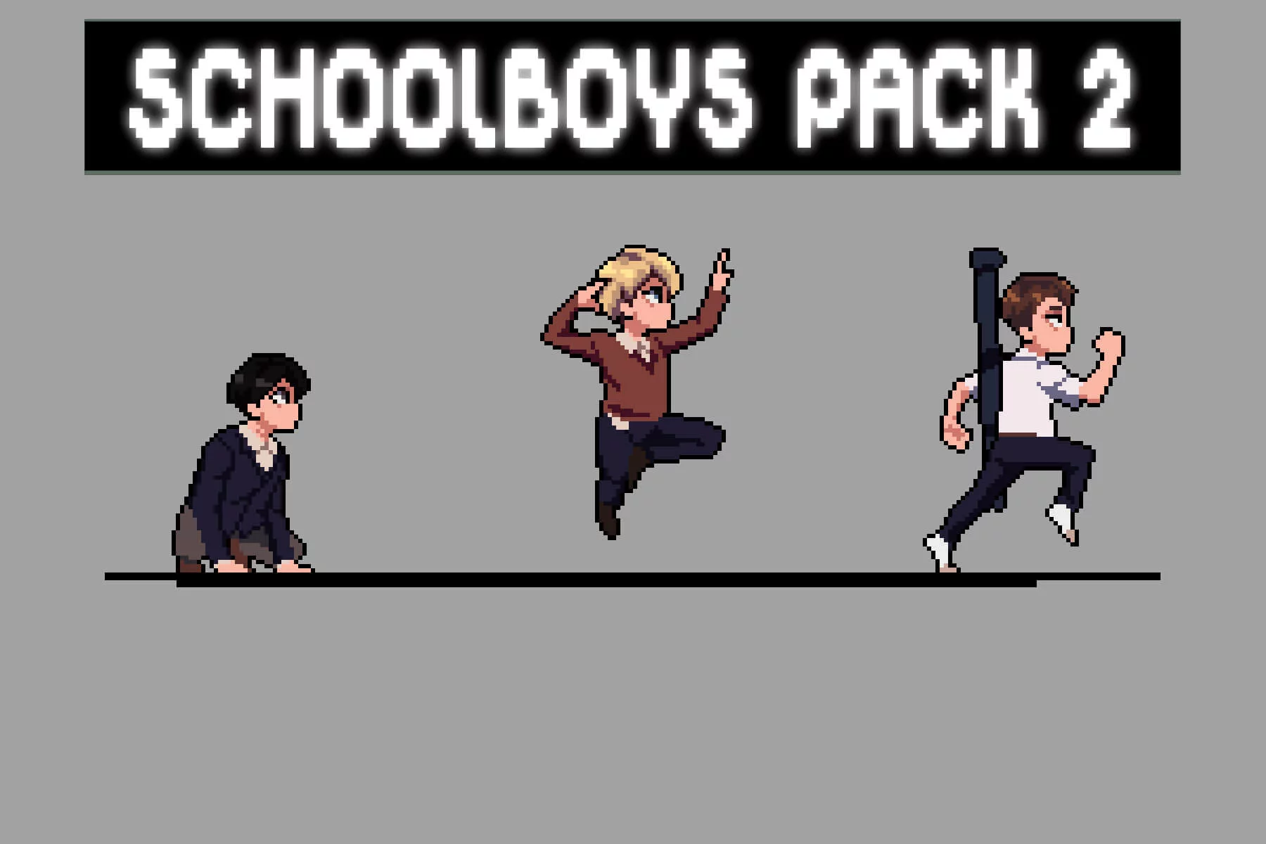 Anime Schoolboys Pixel Art Character Sprite Sheet Pack 2