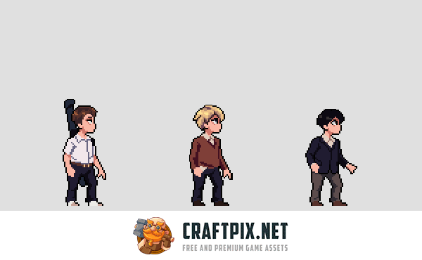 Anime Schoolboys Pixel Art Character Sprite Sheet Pack 2