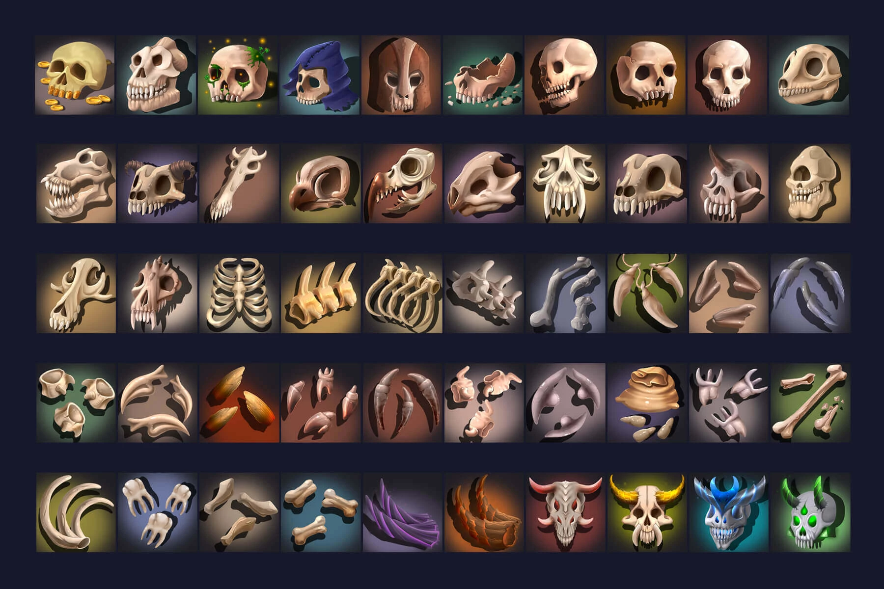 50 Bone and Skull RPG Icons