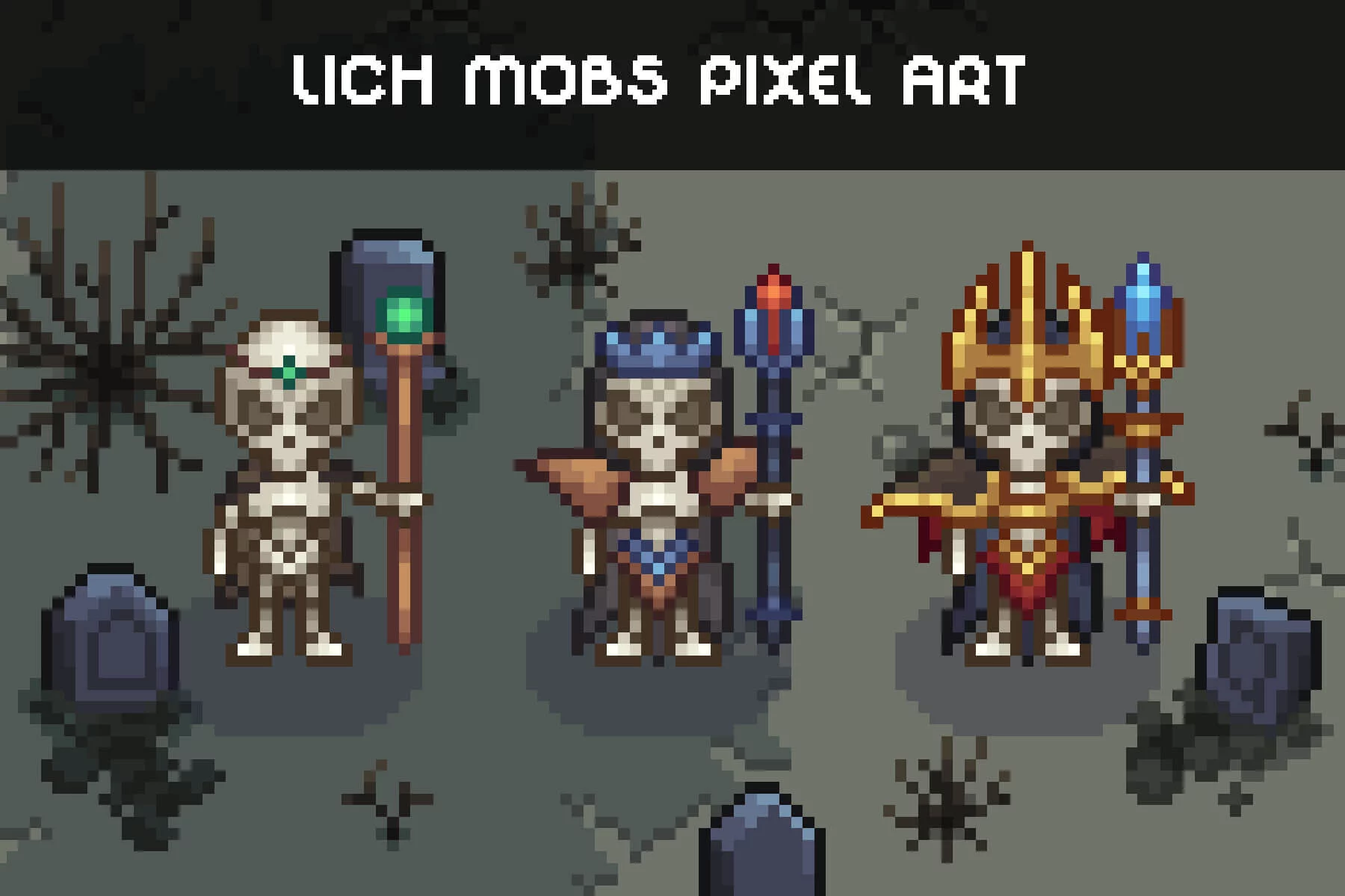 Top-Down Pixel Lich Character Sprites