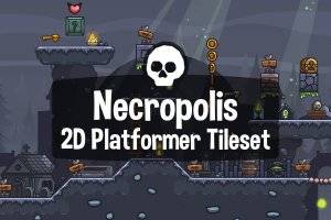 Necropolis 2D横版平台游戏素材包：黑暗奇幻地牢墓地环境瓦片集