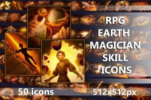RPG大地法师技能图标包：50个512×512独特素材
