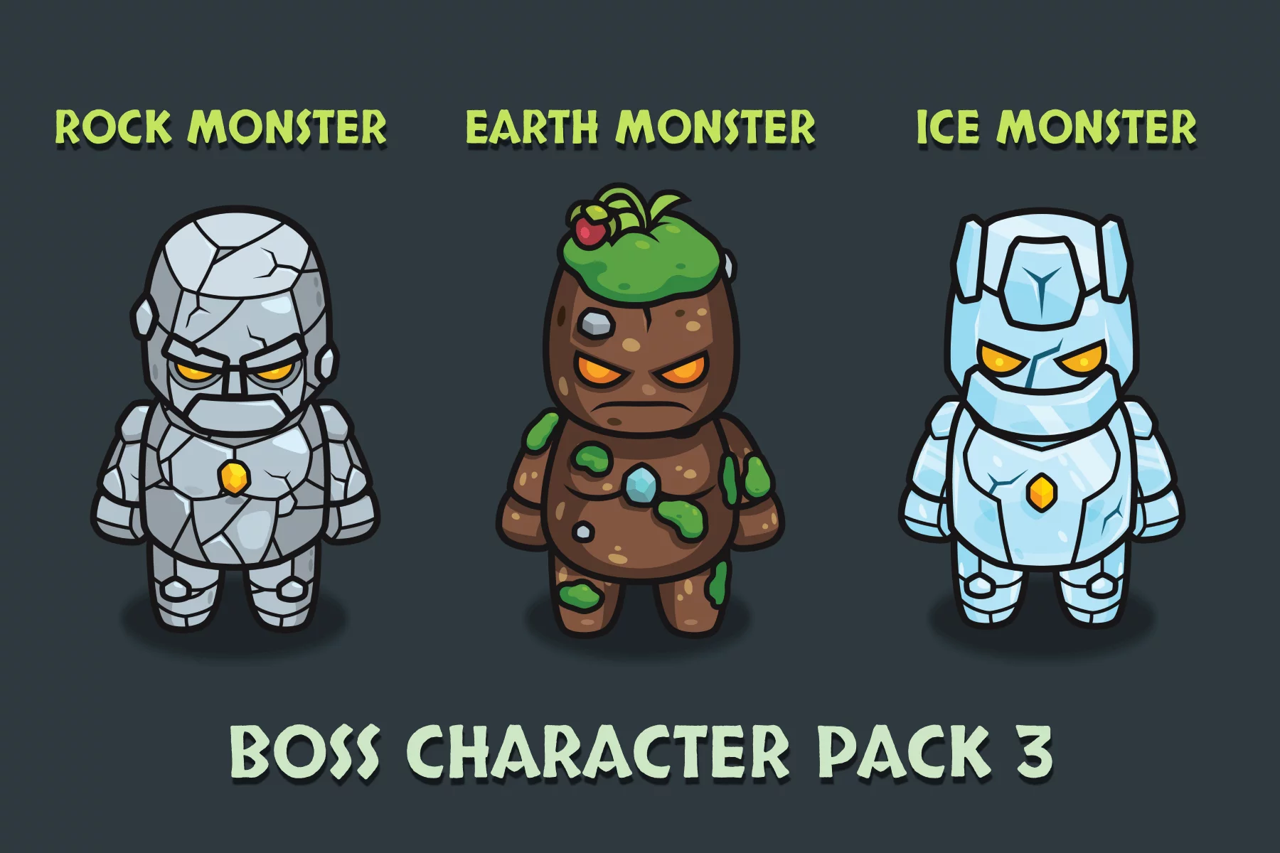 Top-Down Boss Characters Pack 3 Rock, Earth, Ice Monsters