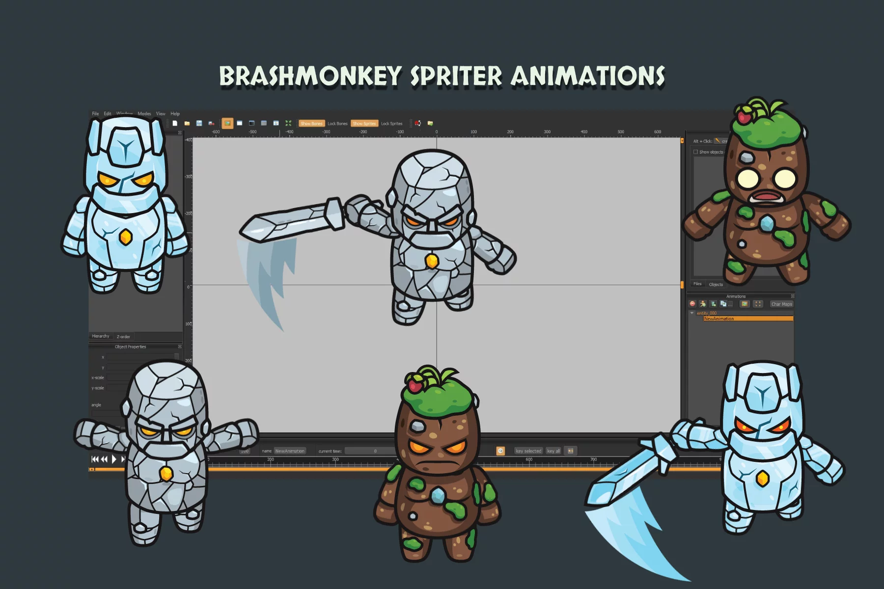 Top-Down Boss Characters Pack 3 Rock, Earth, Ice Monsters