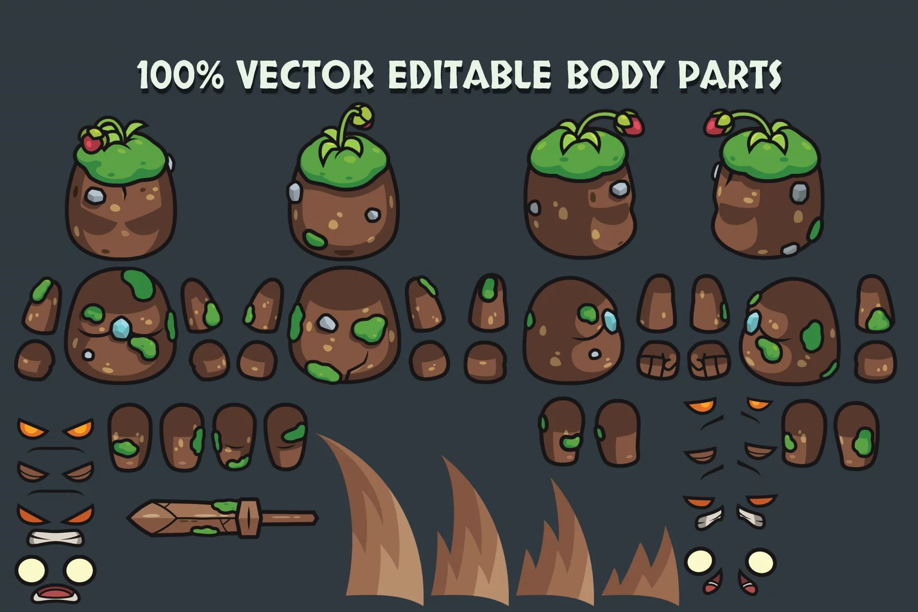 Top-Down Boss Characters Pack 3 Rock, Earth, Ice Monsters