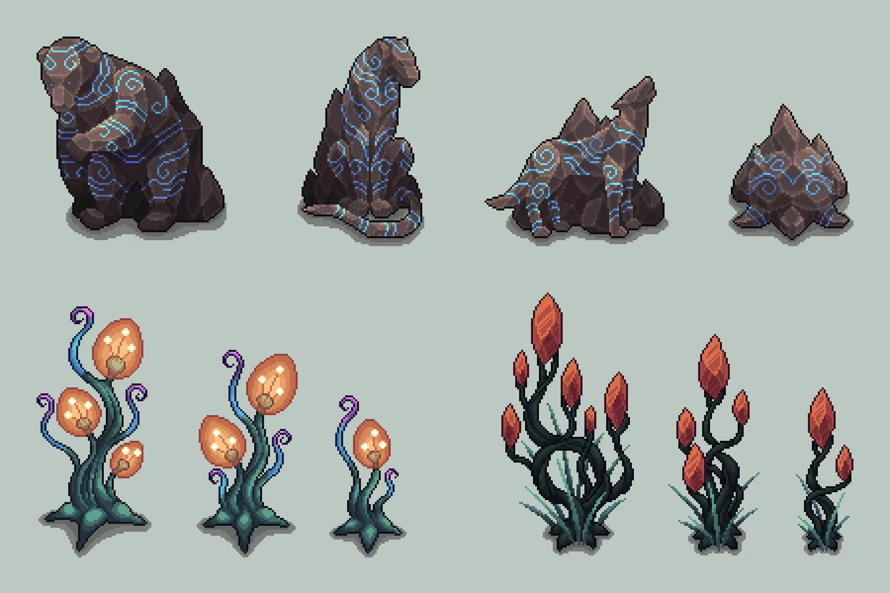 Glowing Cave Objects Pixel Art Asset Pack