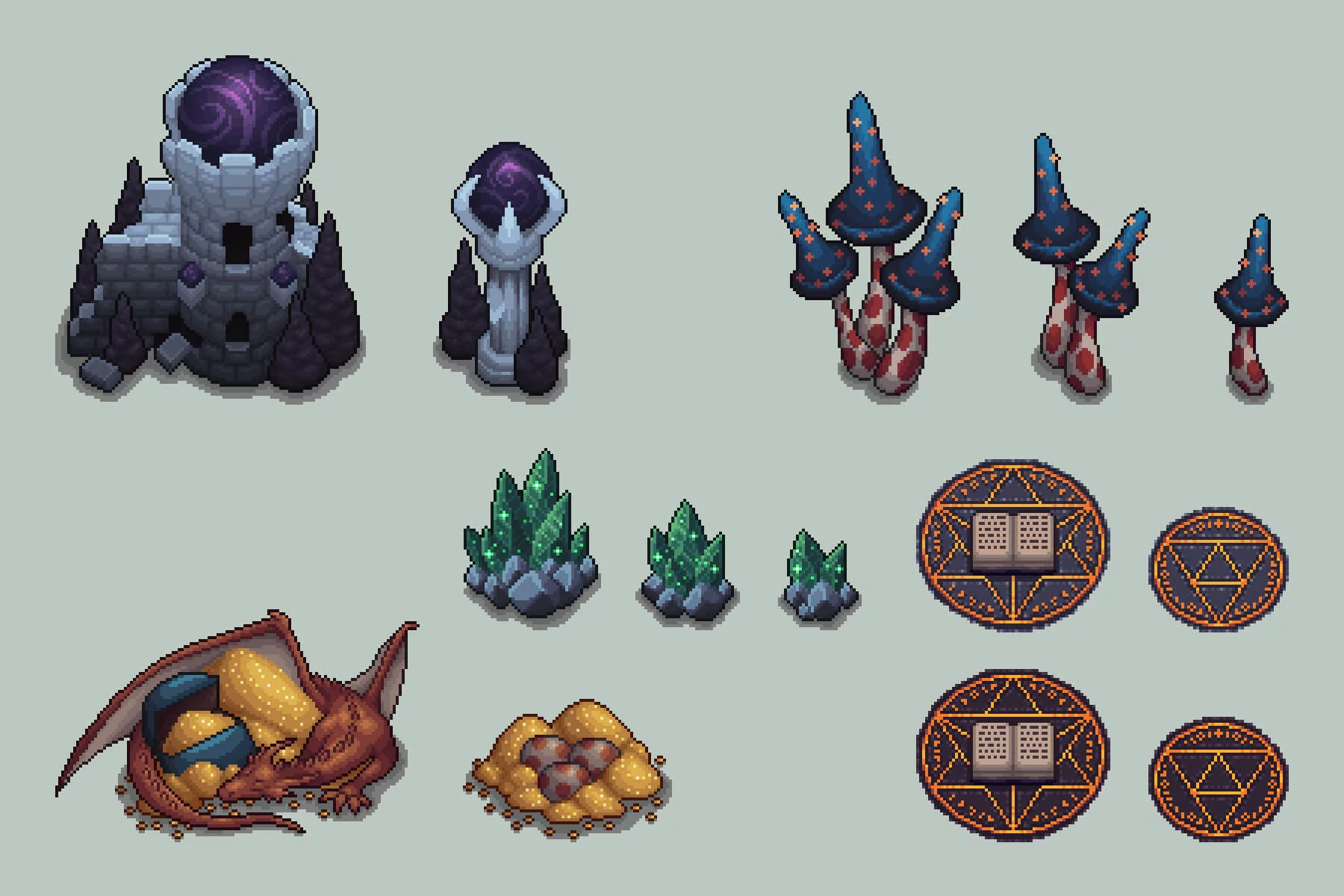 Glowing Cave Objects Pixel Art Asset Pack