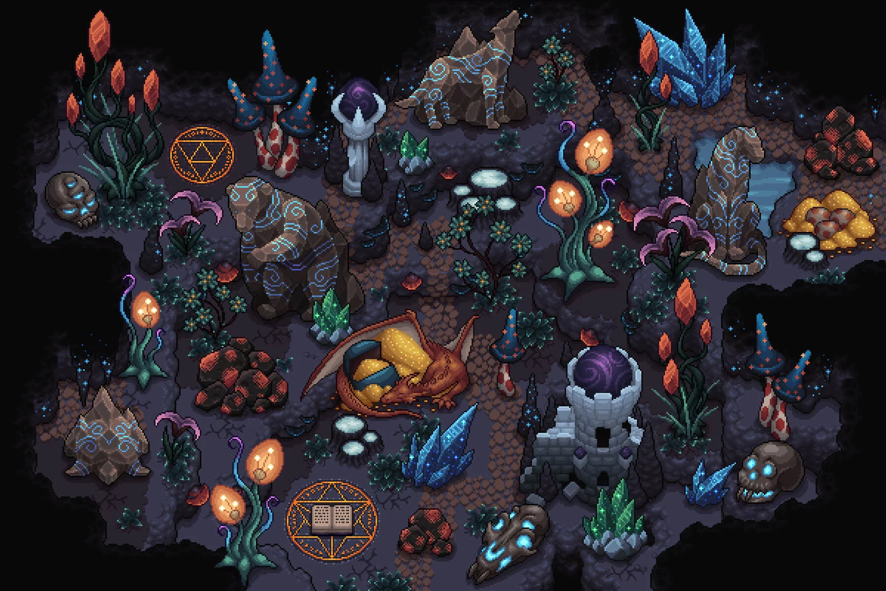 Glowing Cave Objects Pixel Art Asset Pack