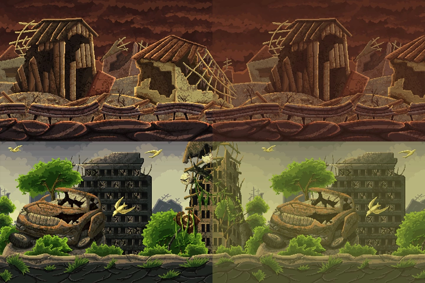 Post Apocalyptic Pixel Art Game Backgrounds