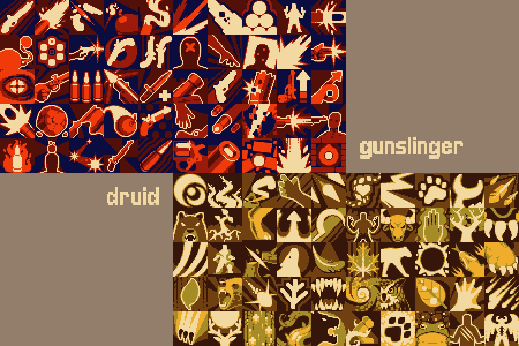 Gunslinger and Druid Pixel Art Ability Icons