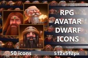 RPG矮人角色头像图标包,50款512×512像素高品质素材
