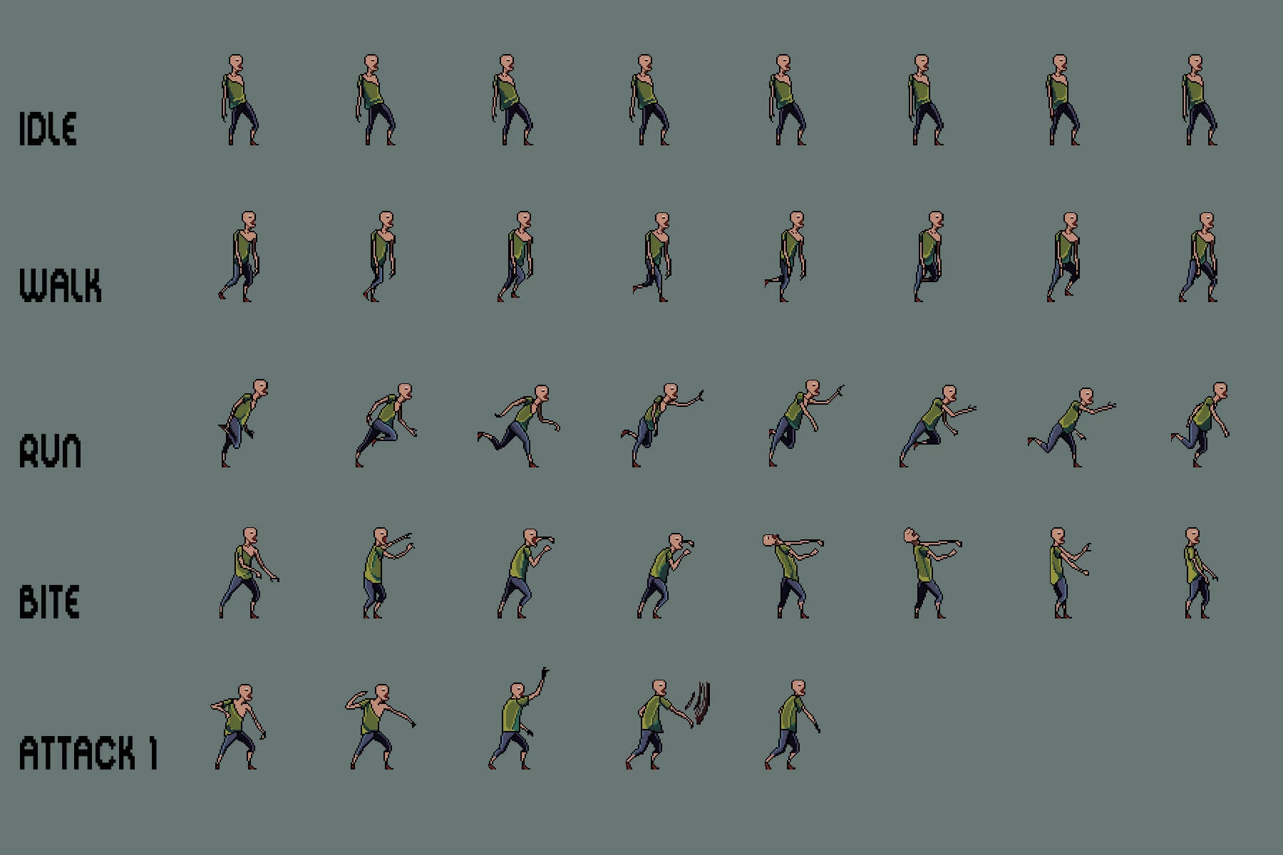 Zombie Sprite Sheet Pack Pixel Art
