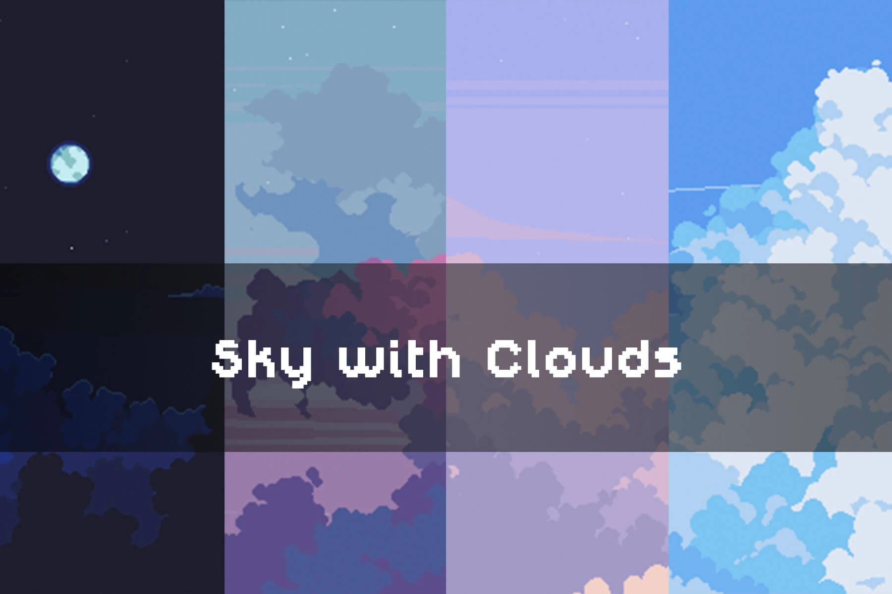 Sky with Clouds Background Pixel Art Set