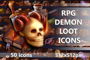 RPG恶魔战利品图标集：50个神秘道具素材