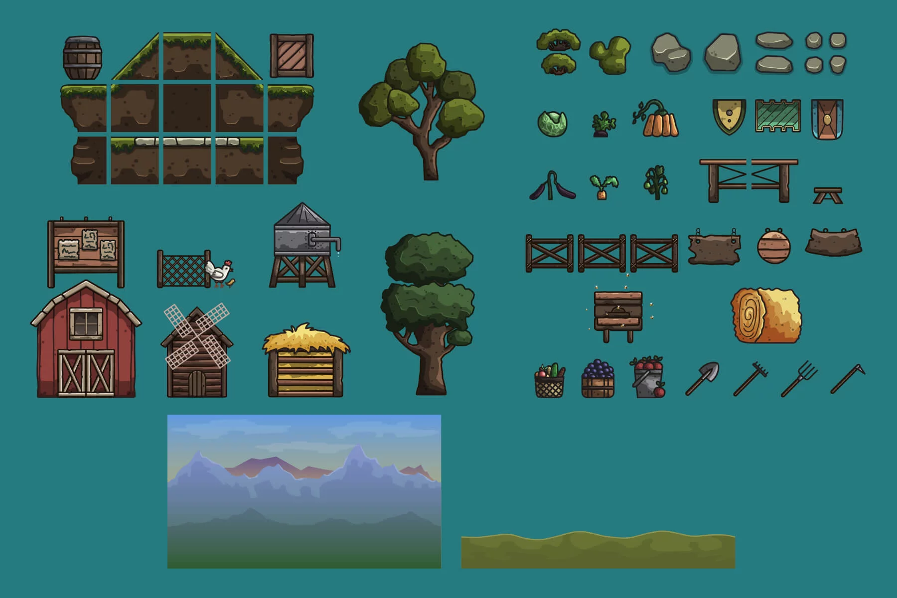 Cartoon Medieval Farm 2D Tileset for Platformer