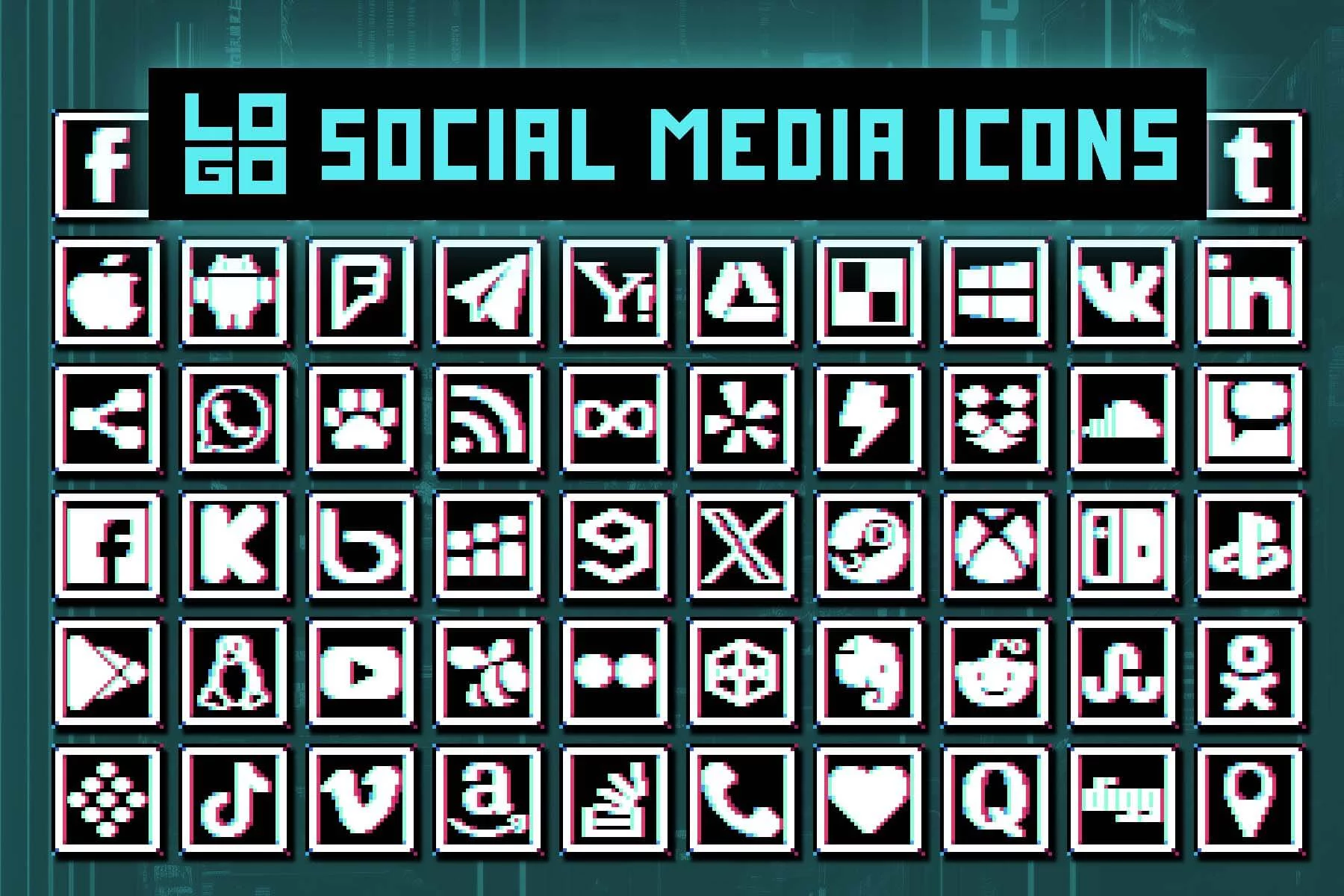 Social Media Icons Pixel Art