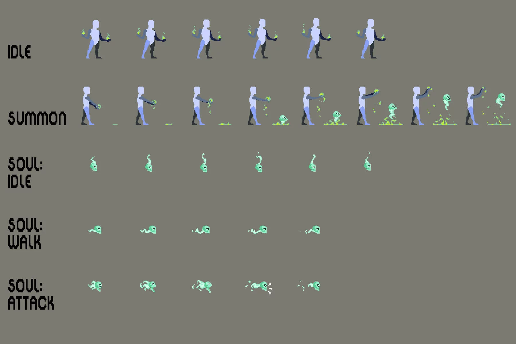 Necromancer Pixel Art Prototype Character Sprites