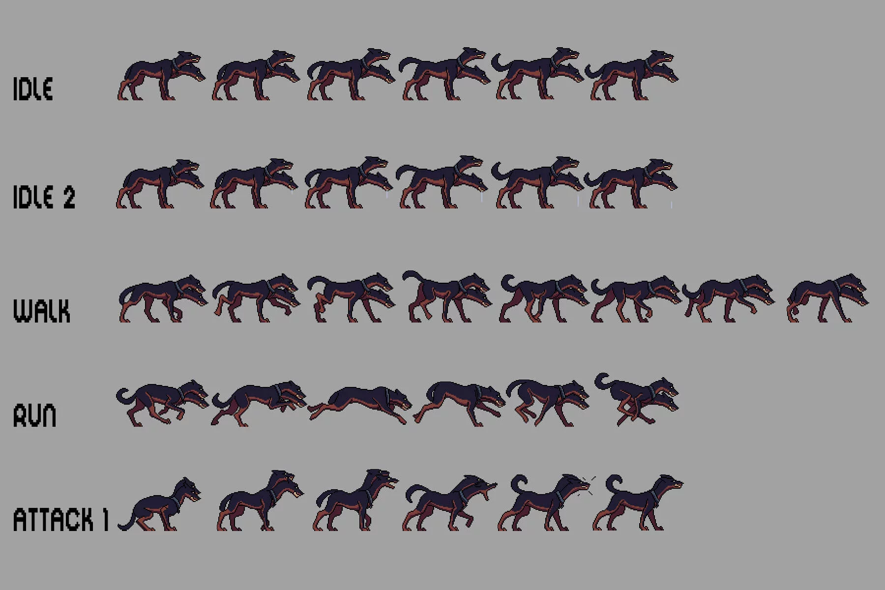 Hellhound Character Sprite Sheets Pixel Art
