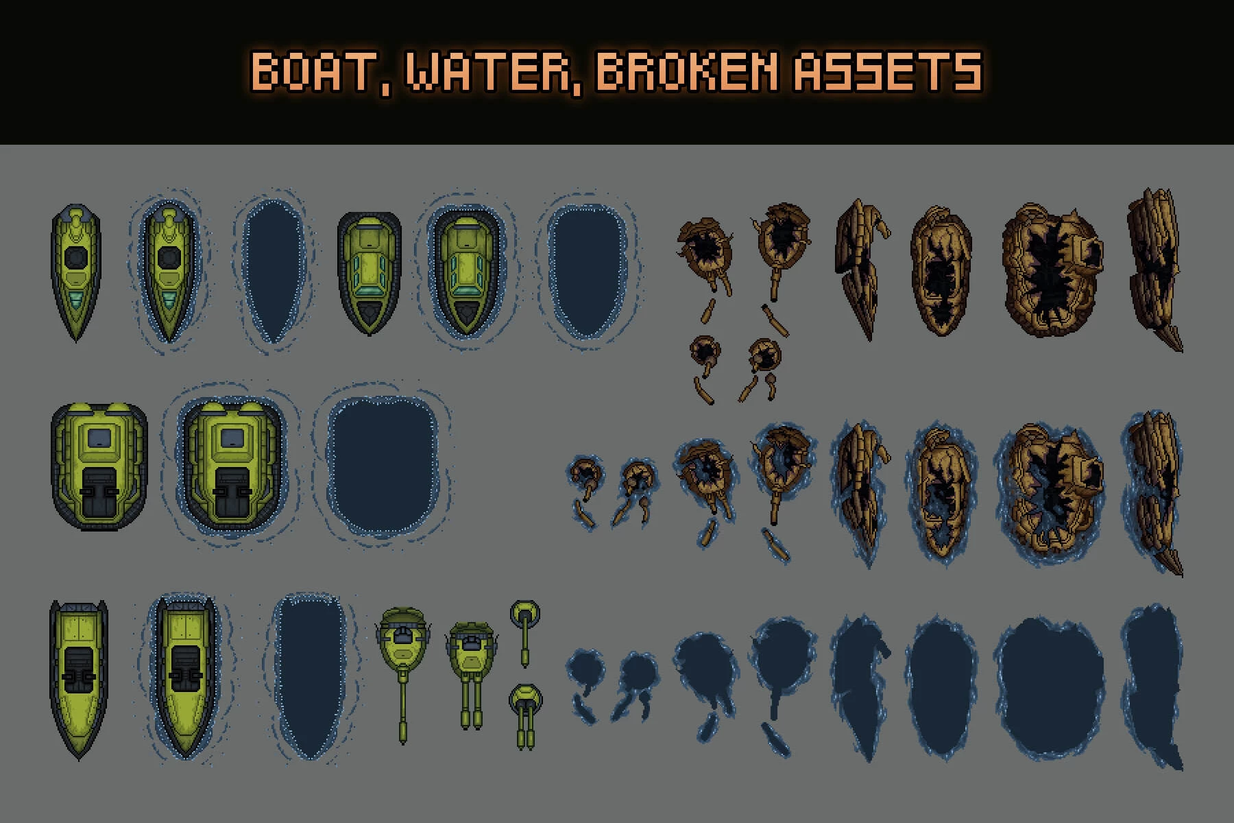 Top Down Military Boats Pixel Art