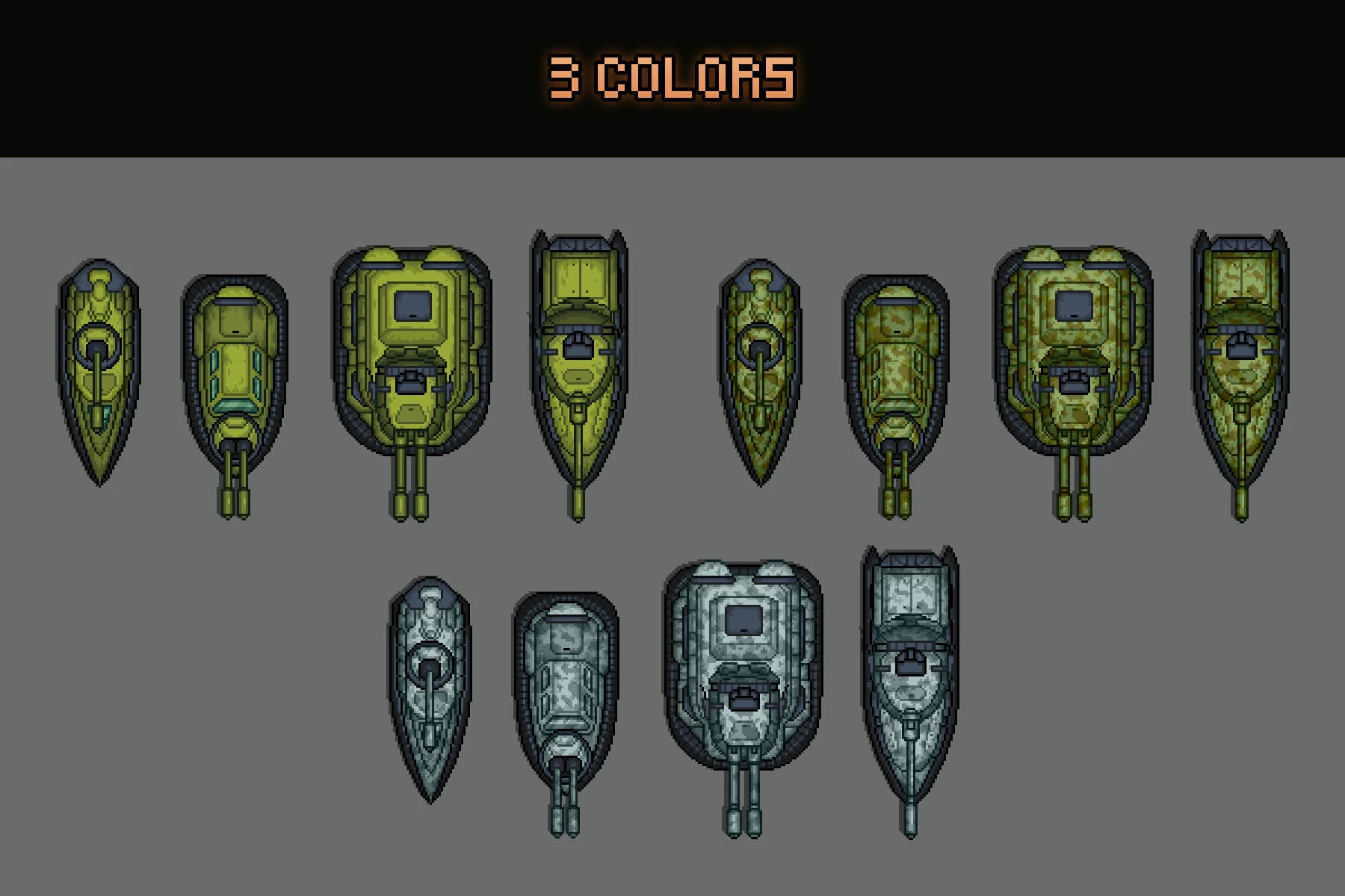 Top Down Military Boats Pixel Art