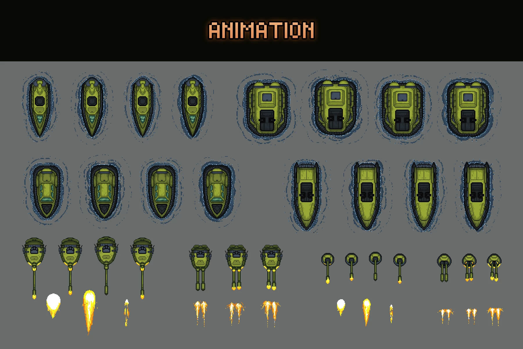 Top Down Military Boats Pixel Art