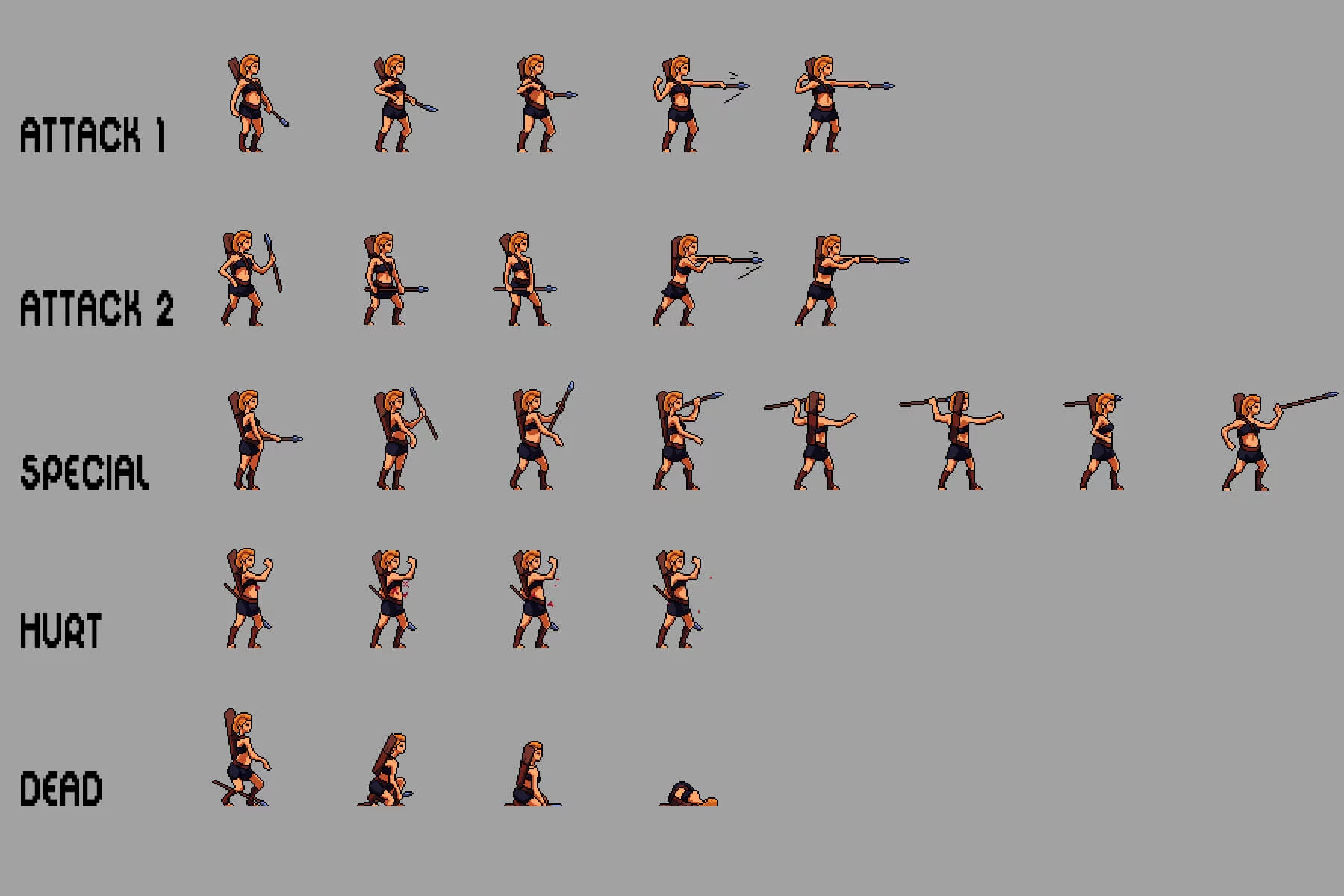Amazon Woman Sprite Sheets Pixel Art
