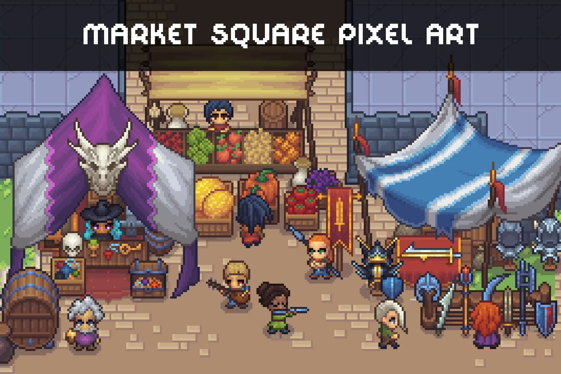 Pixel Art Market Square RPG Shop and NPC Assets Pack