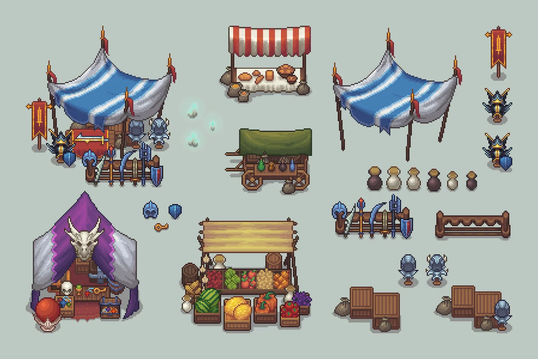 Pixel Art Market Square RPG Shop and NPC Assets Pack